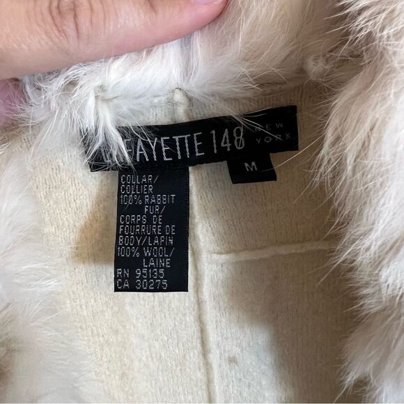 Lafayette 148 New York Cream Wool Rabbit Trim Cardigan Sweater Medium - Picture 3 of 11
